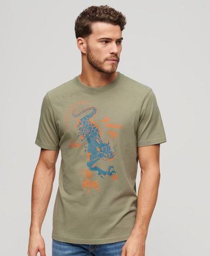 X Komodo Mens Classic Graphic Print Kailash Dragon T-Shirt, Khaki Green, Size: XXXL - Superdry - Modalova