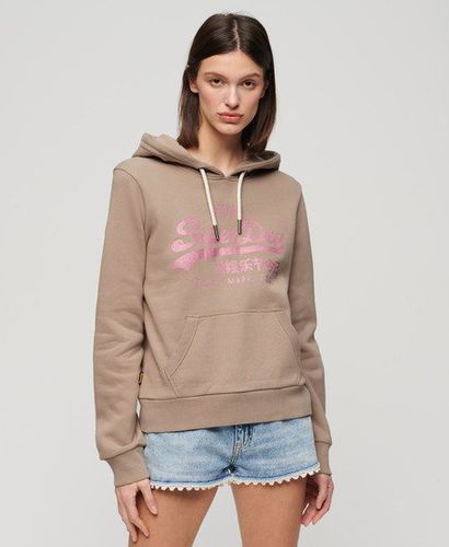 Women's Metallic Vintage Logo Graphic Hoodie Beige / Deep Beige Slub - Size: 10 - Superdry - Modalova