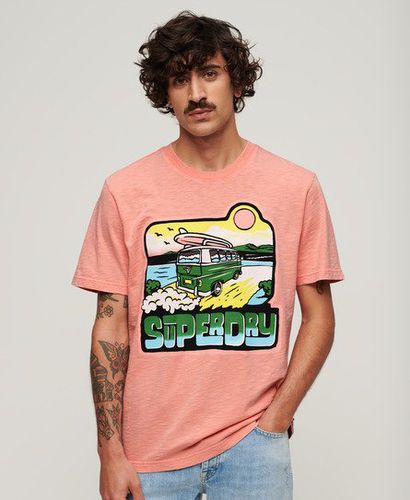Men's Neon Travel Graphic Loose T-Shirt / Peach Amber Slub - Size: M - Superdry - Modalova