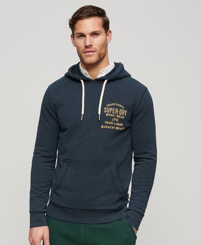 Men's Workwear Flock Chest Graphic Hoodie Navy / Eclipse Navy - Size: S - Superdry - Modalova