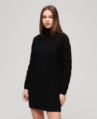 Ladies Loose Fit Logo Patch Roll Neck Cable Knit Dress, Black, Size: 14 - Superdry - Modalova