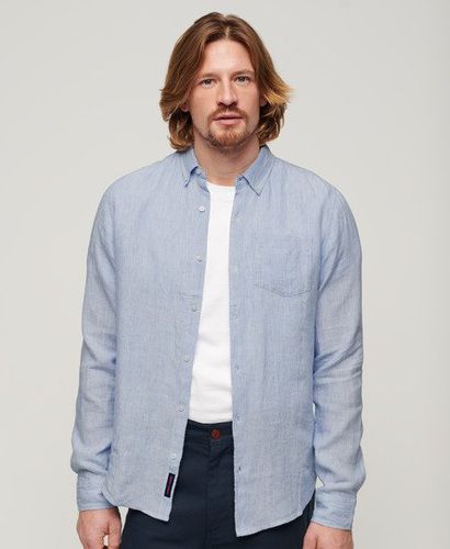 Men's Organic Cotton Studios Linen Button Down Shirt Light Blue / Blue Bonnet Stripe - Size: S - Superdry - Modalova