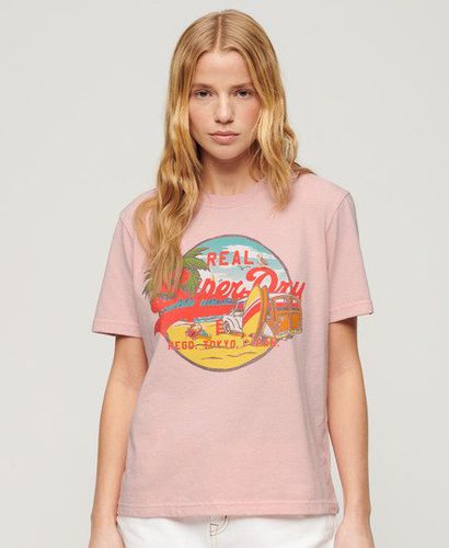 Women's LA Graphic Relaxed Tee Pink / Somon Pink Marl - Size: 10 - Superdry - Modalova