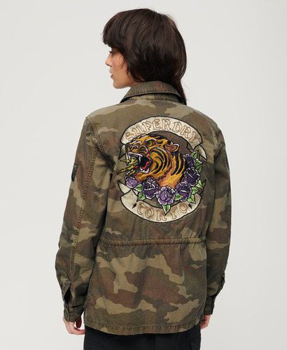 Women's Embroidered Military Field Jacket Khaki / Sun Bleached Camo - Size: 10 - Superdry - Modalova