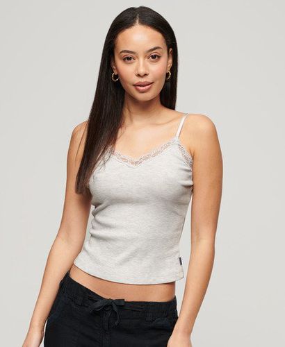 Women's Athletic Essential Lace Trim Cami Top / Light Iced Marl - Size: 10-12 - Superdry - Modalova