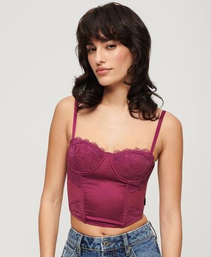 Women's Classic Lace Satin Midi Corset Top, Purple, Size: 12 - Superdry - Modalova