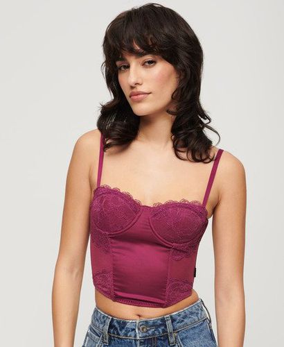 Women's Satin and Mesh Lace Corset Top Purple / Magenta Purple - Size: 10 - Superdry - Modalova