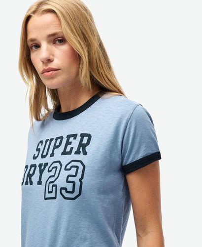 Women's Athletic Essentials Ringer Fitted T-Shirt Blue / Tidal Blue Slub - Size: 10 - Superdry - Modalova