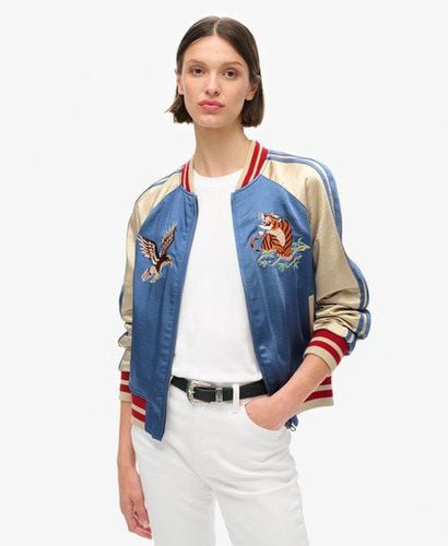 Women's Colourblock Sukajan Embroidered Bomber Jacket, Blue, Size: 10 - Superdry - Modalova