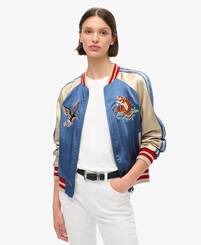 Women's Colourblock Sukajan Embroidered Bomber Jacket, Blue, Size: 14 - Superdry - Modalova