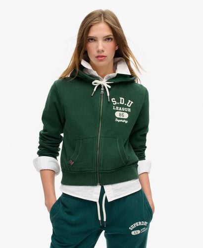 Women's Embroidered Athletic Essentials Relaxed Crop Zip-Hoodie, Green, Size: 14 - Superdry - Modalova