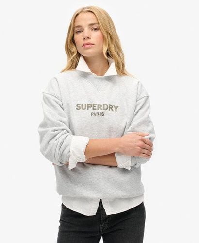 Women's Sport Luxe Loose Crew Sweatshirt Light Grey / Cadet Grey Marl - Size: 14 - Superdry - Modalova