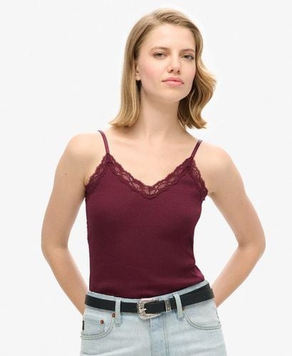 Women's Athletic Essential Lace Trim Cami Top Purple / Port Red - Size: 10-12 - Superdry - Modalova