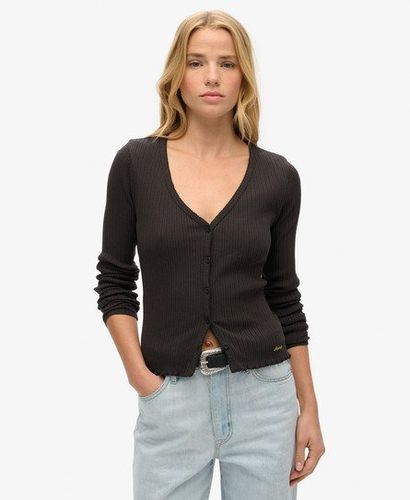 Women's Essential Button Through Long Sleeve Top Black / Bison Black - Size: 6-8 - Superdry - Modalova