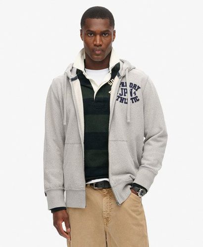 Men's Embroidered Vintage Athletic Zip Hoodie, Light Grey, Size: XXL - Superdry - Modalova