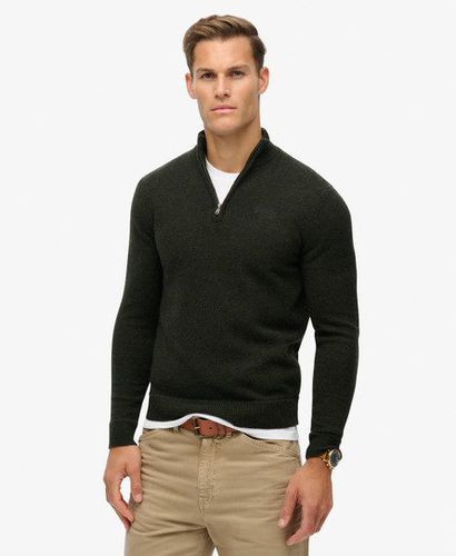 Men's Essential Embroidered Knitted Half Zip Jumper Green / Dark Moss Marl - Size: L - Superdry - Modalova