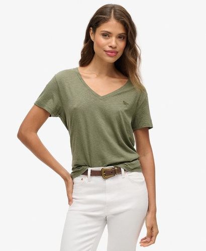 Womens Classic Slub Embroidered V-Neck T-Shirt, Green, Size: 16 - Superdry - Modalova