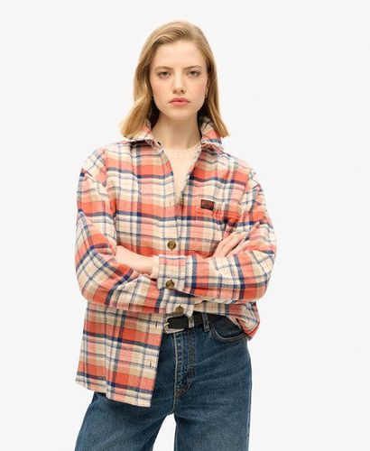 Women's Check Flannel Overshirt Cream / Ivory & Coral Check - Size: 10 - Superdry - Modalova