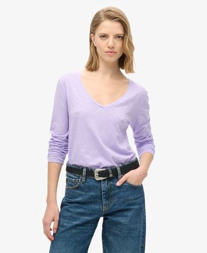 Women's Long Sleeve V Neck Jersey Top Purple / Light Lavender Purple - Size: 12 - Superdry - Modalova