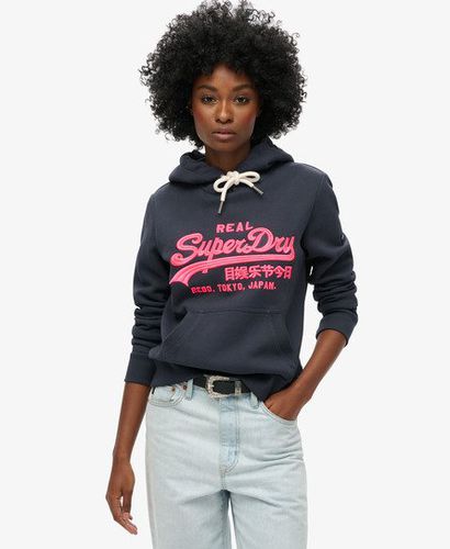 Women's Neon Vintage Logo Embroidered Graphic Hoodie Navy / Eclipse Navy - Size: 16 - Superdry - Modalova