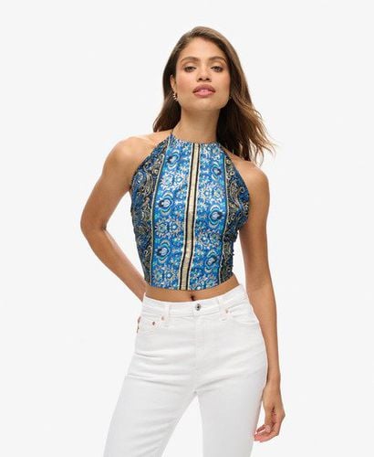 Women's St Tropez Paisley Halter Top Navy/Blue/White / Navy Leaf Paisley - Size: 12 - Superdry - Modalova