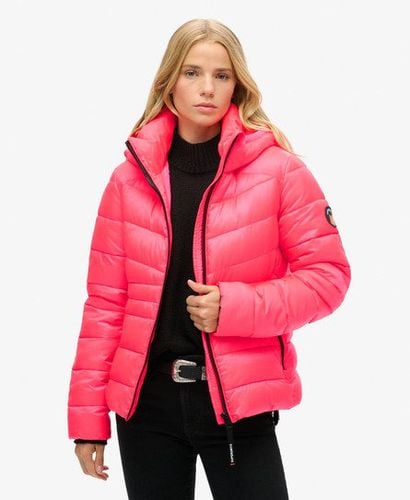 Women's Hooded Fuji Quilted Padded Jacket Pink / Hyper Fire Pink - Size: 10 - Superdry - Modalova