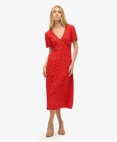 Women's Printed Button-up Short Sleeve Midi Tea Dress Red / Rosy Ditsy Red - Size: 10 - Superdry - Modalova