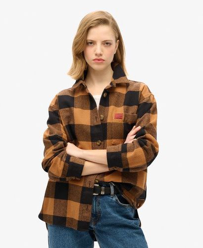 Women's Check Flannel Overshirt Black / Camel/Black Buffalo Check - Size: 12 - Superdry - Modalova