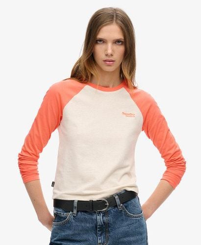 Ladies Slim Fit Colour Block Essential Logo Long Sleeve Baseball Top, Coral and Beige, Size: 10 - Superdry - Modalova