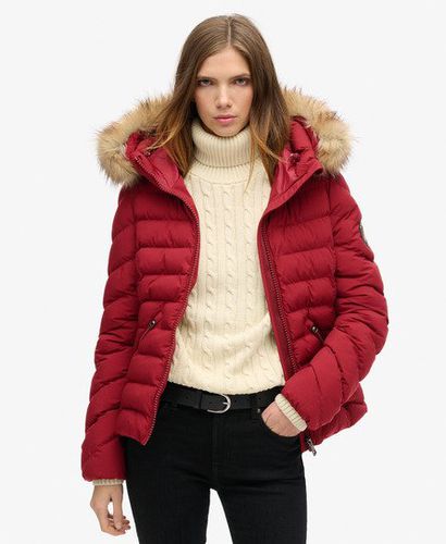 Women's Fuji Faux Fur Hooded Padded Jacket Red / Stanton Red - Size: 16 - Superdry - Modalova