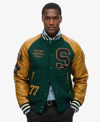 Mens College Varsity Patched Bomber Jacket, Green, Brown and Black, Size: XL - Superdry - Modalova