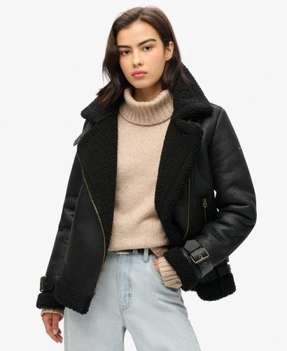 Women's Faux Shearling Aviator Jacket Black - Size: 10 - Superdry - Modalova