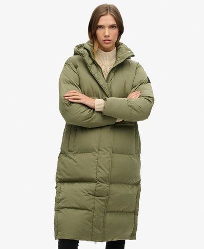 Women's Classic Logo Badge Hooded Longline Puffer Coat, Khaki, Size: 10 - Superdry - Modalova