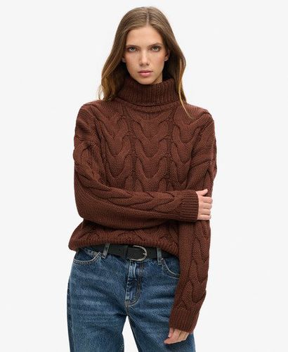 Women's Chain Cable Knit Polo Jumper Brown / Brown Chicory Coffee Twist - Size: 12 - Superdry - Modalova