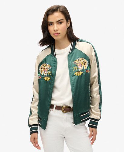 Women's Fully lined Embroidered Sukajan Bomber Jacket, Green, Yellow and Cream, Size: 10 - Superdry - Modalova