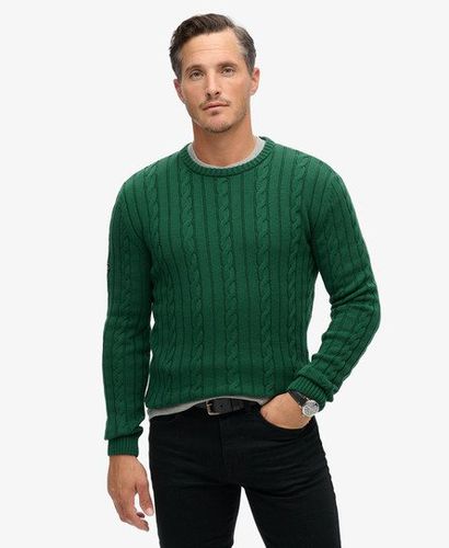 Men's Cotton Classic Cable Knit Crew Jumper Green / Forest Green - Size: S - Superdry - Modalova