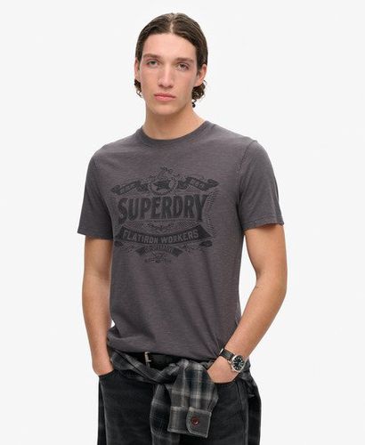 Men's Workwear Script Graphic T-Shirt Grey / Dark Slate Grey Slub - Size: S - Superdry - Modalova