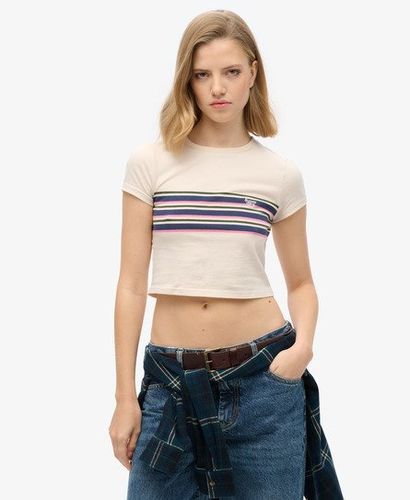 Women's Vintage Stripe Crop T-Shirt Grey / Oatmeal Stripe - Size: 10 - Superdry - Modalova