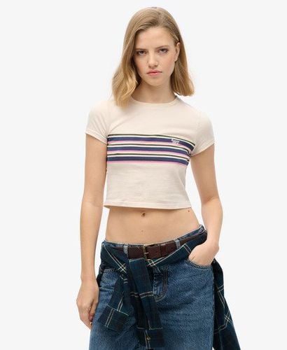 Women's Vintage Stripe Crop T-Shirt Grey / Oatmeal Stripe - Size: 16 - Superdry - Modalova