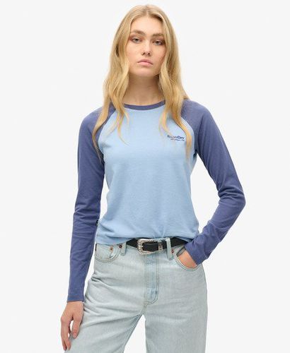 Ladies Classic Embroidered Essential Logo Long Sleeve Baseball Top, Blue, Size: 14 - Superdry - Modalova