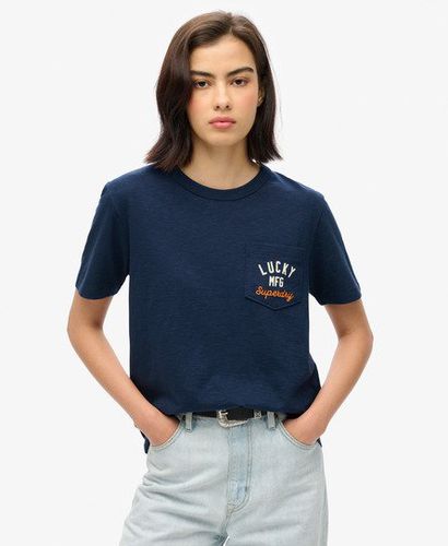 Women's Workwear Embroider Pocket T-Shirt Navy / Richest Navy - Size: 14 - Superdry - Modalova