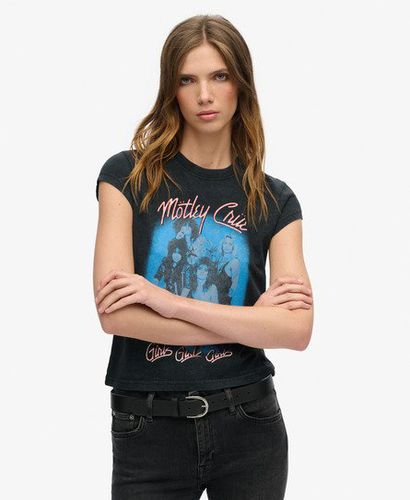 X Motley Crue Womens Slim Fit Graphic Print Cap Sleeve T-Shirt, Black and Blue, Size: 8 - Superdry - Modalova