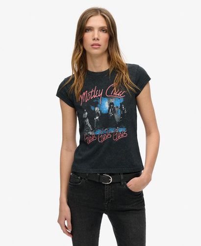 Women's Motley Crue x Cap Sleeve T-Shirt Black / Mid Amp Black - Size: 10 - Superdry - Modalova