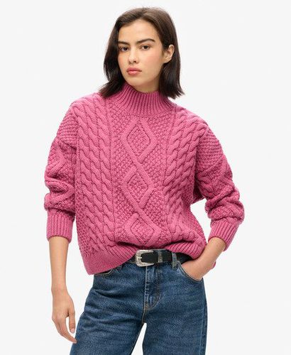 Women's Aran Cable Knit Polo Jumper Pink / Papaya Pink - Size: 10 - Superdry - Modalova