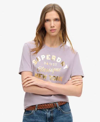 Women's Luxe Metallic Logo Relaxed T-Shirt Purple / Brassica Lilac - Size: 10 - Superdry - Modalova