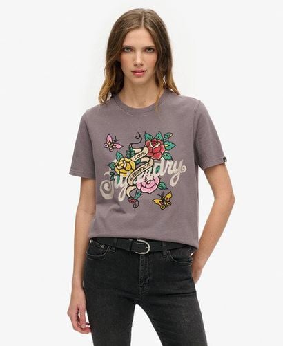 Women's Tattoo Script Graphic T-Shirt Grey / Rock Grey - Size: 12 - Superdry - Modalova