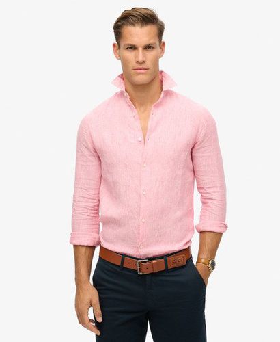 Men's Casual Linen Long Sleeve Shirt Pink / New House Pink Stripe - Size: L - Superdry - Modalova