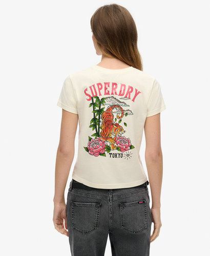 Women's Tattoo Rhinestone Fitted T-Shirt Cream / Rice White - Size: 12 - Superdry - Modalova