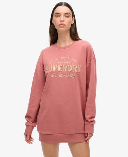 Women's Luxe Metallic Logo Sweat Dress Pink / Withered Rose - Size: 10-12 - Superdry - Modalova