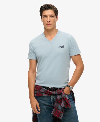 Men's Organic Cotton Essential Logo V Neck T-Shirt Blue / China Blue - Size: L - Superdry - Modalova